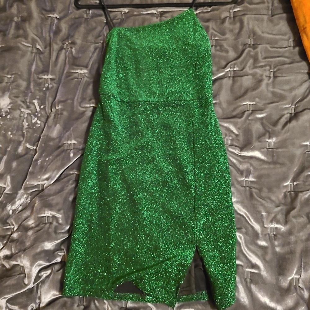 Lulus Sparkly Hunter Green Mini Dress